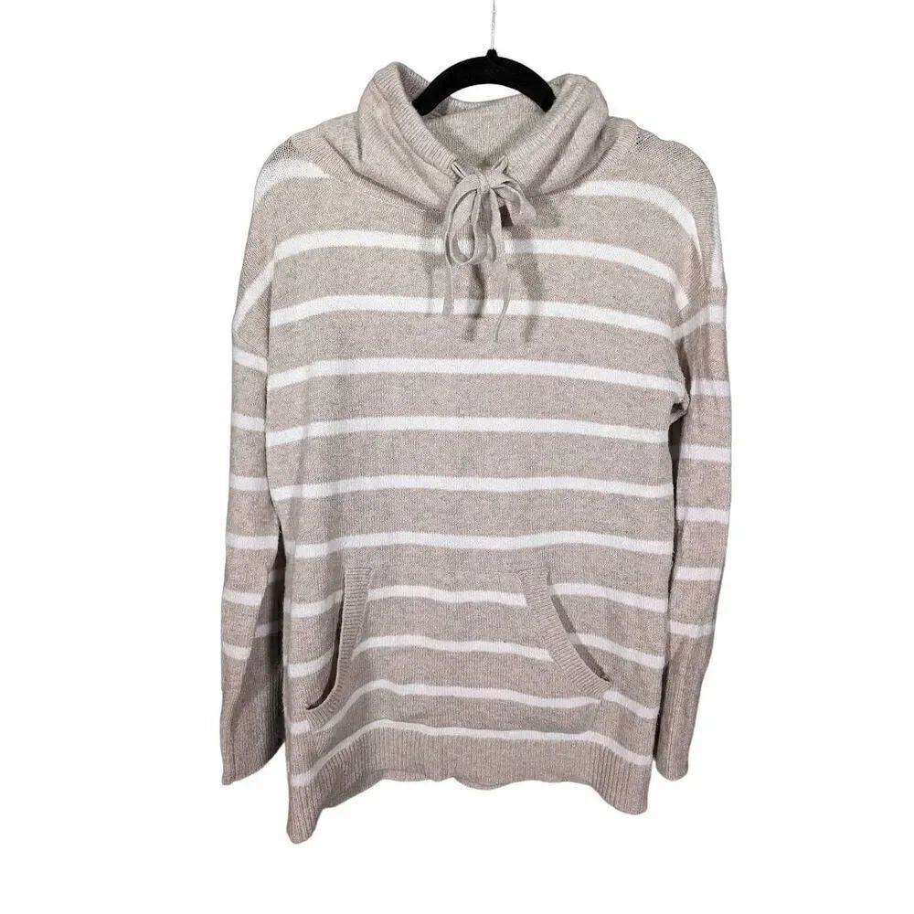 Loft Cowl Neck Sweater Striped Tan White Women's Size S